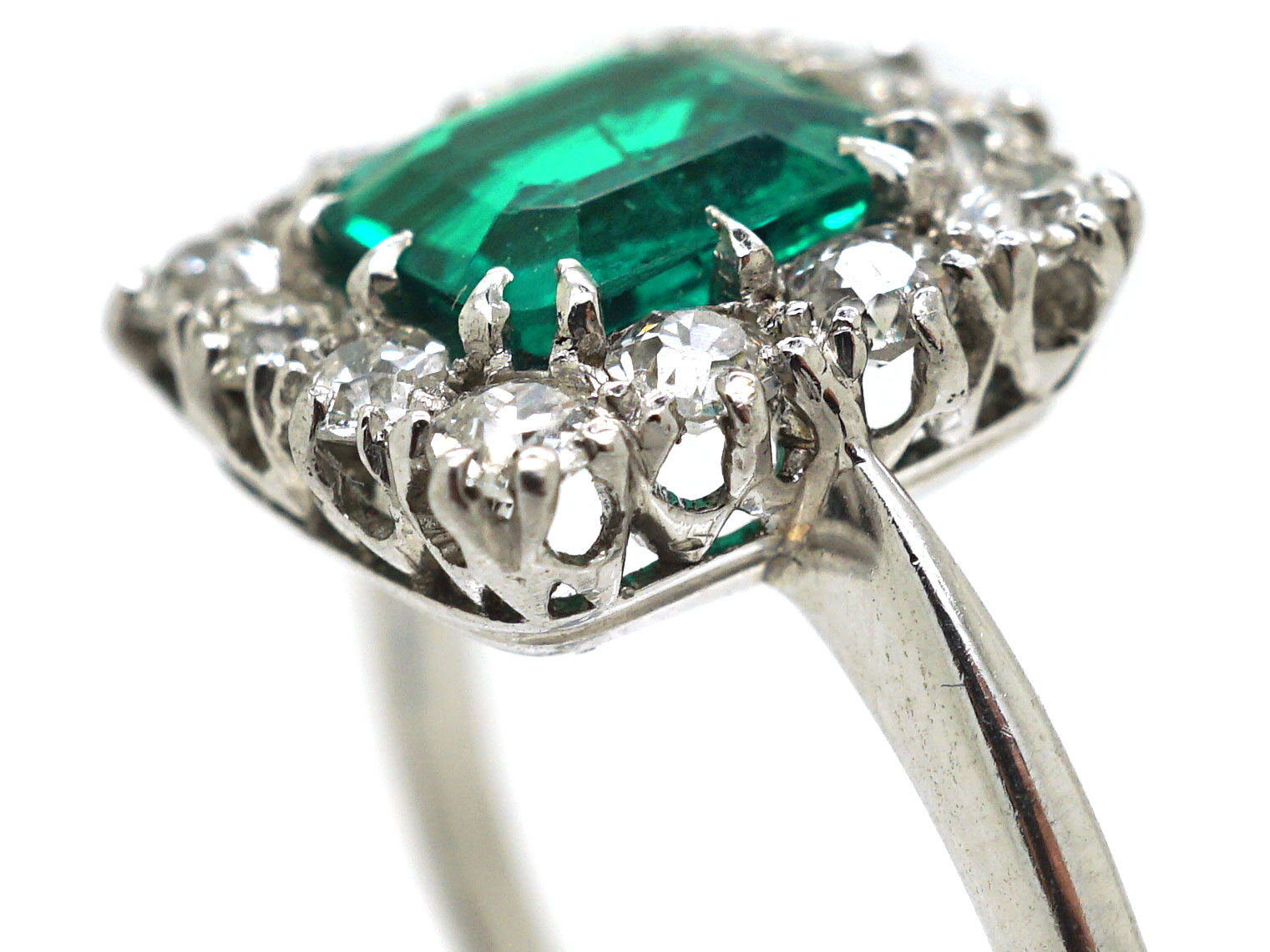 Art Deco Platinum, Emerald & Diamond Square Ring (779N) | The Antique ...