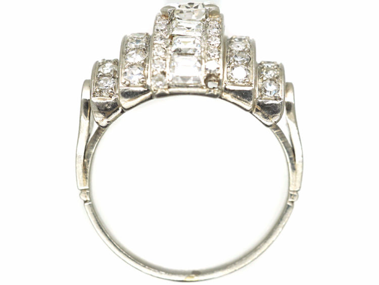 Art Deco 18ct White Gold & Diamond Curve Design Ring