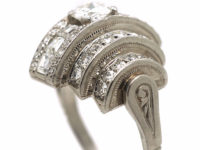 Art Deco 18ct White Gold & Diamond Curve Design Ring
