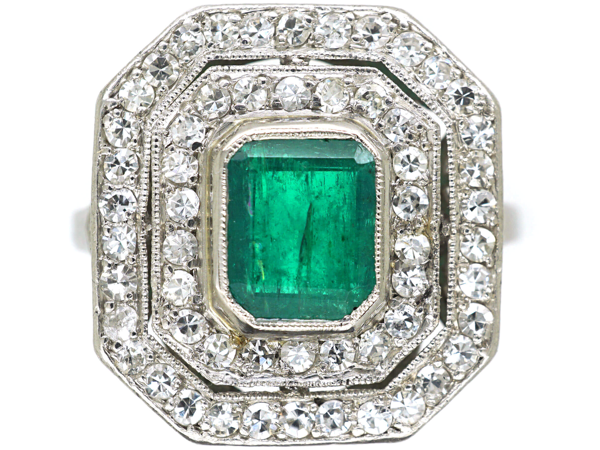 Art Deco Platinum, Emerald & Diamond Octagonal Shaped Ring (380K) | The ...