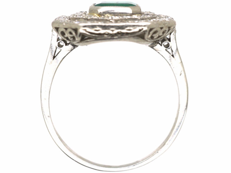 Art Deco Platinum, Emerald & Diamond Octagonal Shaped Ring