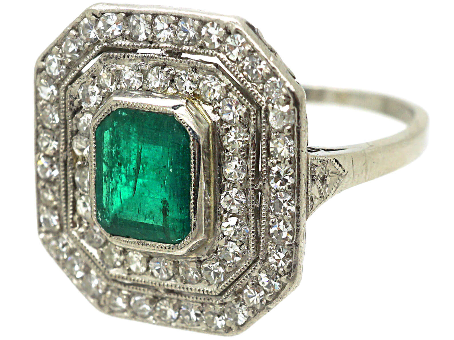 Art Deco Platinum, Emerald & Diamond Octagonal Shaped Ring (380K) | The ...