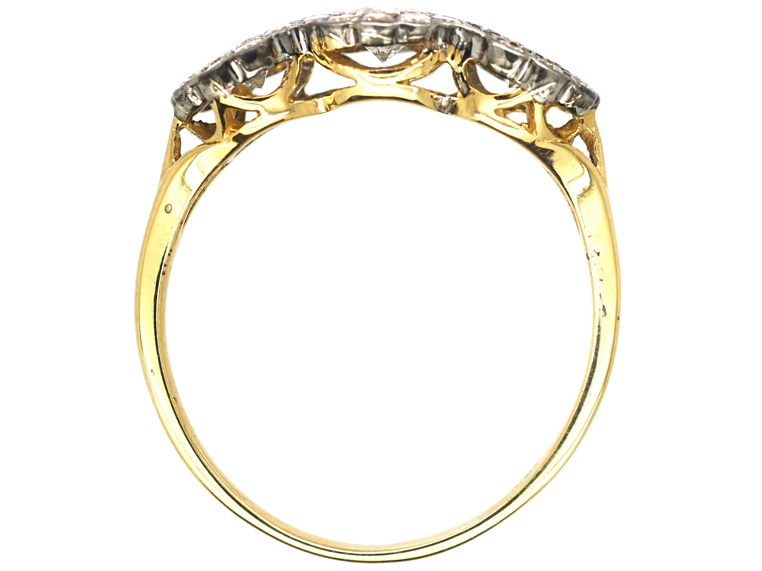 Edwardian 18ct Gold & Platinum & Diamond Triple Cluster Ring (681N ...