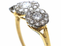 Edwardian 18ct Gold & Platinum & Diamond Triple Cluster Ring