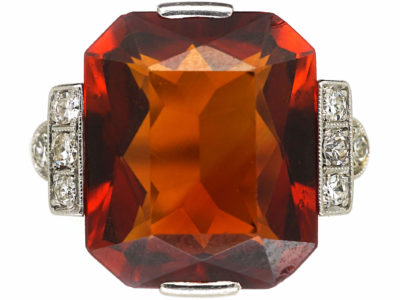 Art Deco 18ct White Gold, Madeira Citrine & Diamond Ring