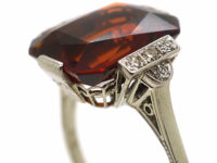 Art Deco 18ct White Gold, Madeira Citrine & Diamond Ring