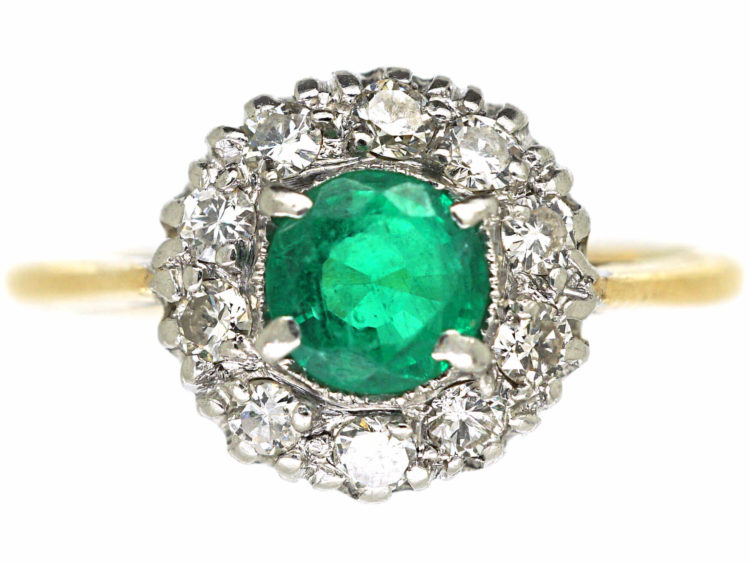 18ct Gold & Platinum, Emerald & Diamond Cluster Ring