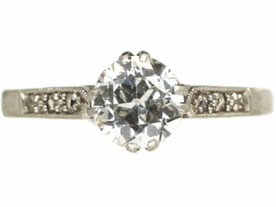 Art Deco Diamond Solitaire Ring with Diamond Set Shoulders