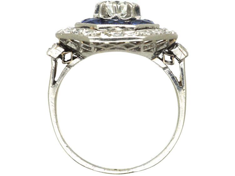 French Platinum Sapphire & Diamond Octagonal Ring