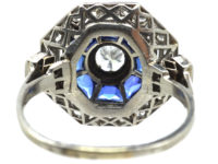 French Platinum Sapphire & Diamond Octagonal Ring
