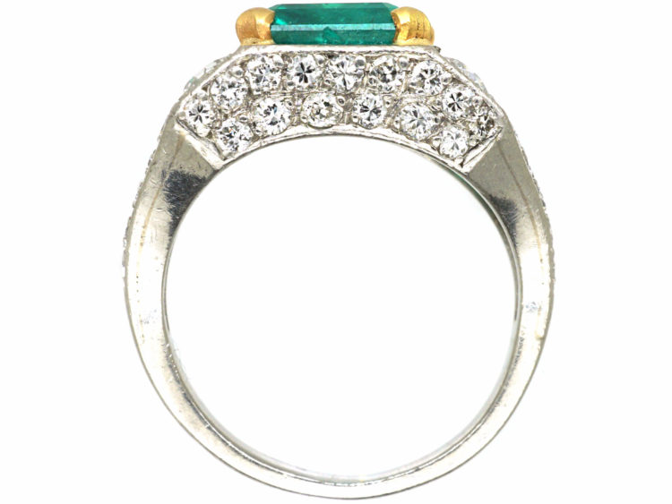 Retro Platinum & 18ct Gold, Emerald & Diamond Ring
