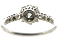 Edwardian 18ct White Gold & Platinum, Diamond Cluster Ring with Diamond set Shoulders