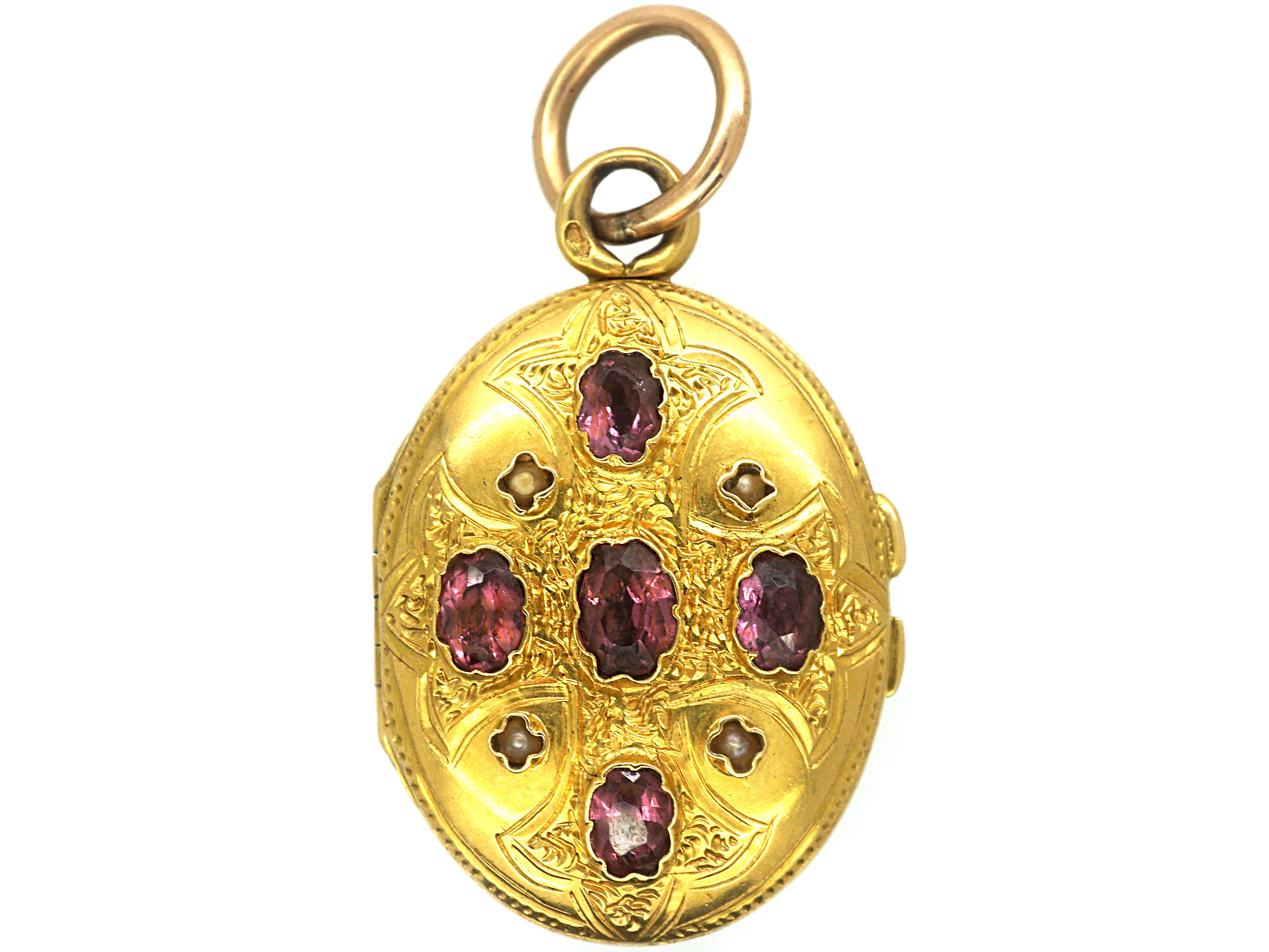 French 19th Century 18ct Gold Oval Locket set with Almandine Garnets ...