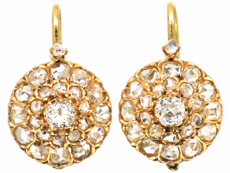 Edwardian 18ct Gold Diamond Cluster Earrings