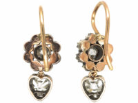 Georgian Old Mine Cut Cluster Earrings with Heart Shaped Diamond Drops
