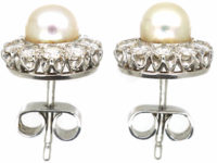 18ct White Gold, Pearl & Diamond Cluster Earrings