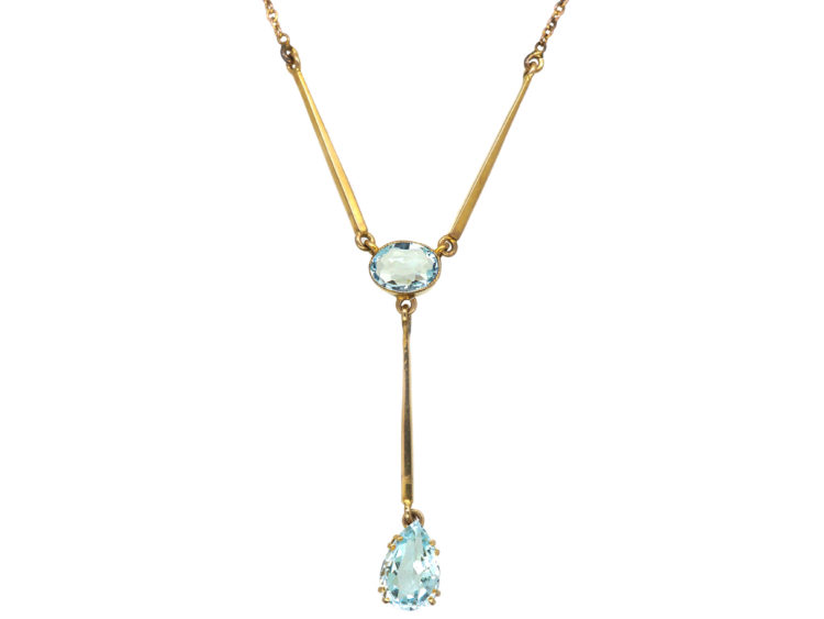 Art Deco 9ct Gold & Aquamarine Necklace