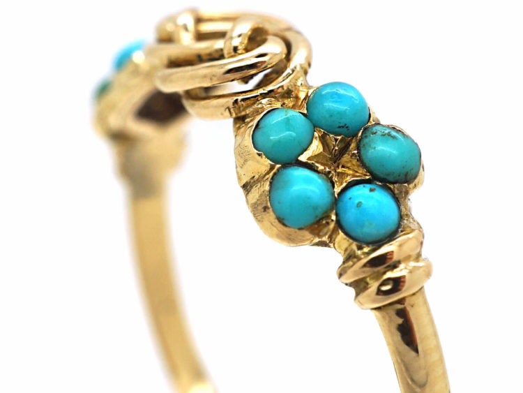 Late Georgian 15ct Gold Forget Me Not & Gold Knot Ring