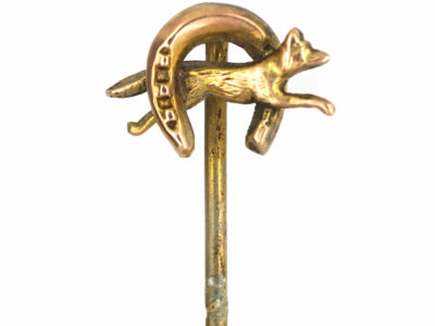 Edwardian 9ct Gold Fox Running Through a Horseshoe Tie Pin