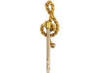 Edwardian 15ct Gold Treble Clef Tie Pin set with Two Natural Pearls