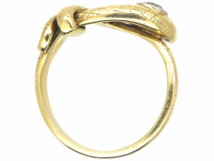 Edwardian 14ct Gold & Platinum Snake Ring set with a Diamond