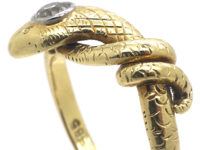 Edwardian 14ct Gold & Platinum Snake Ring set with a Diamond