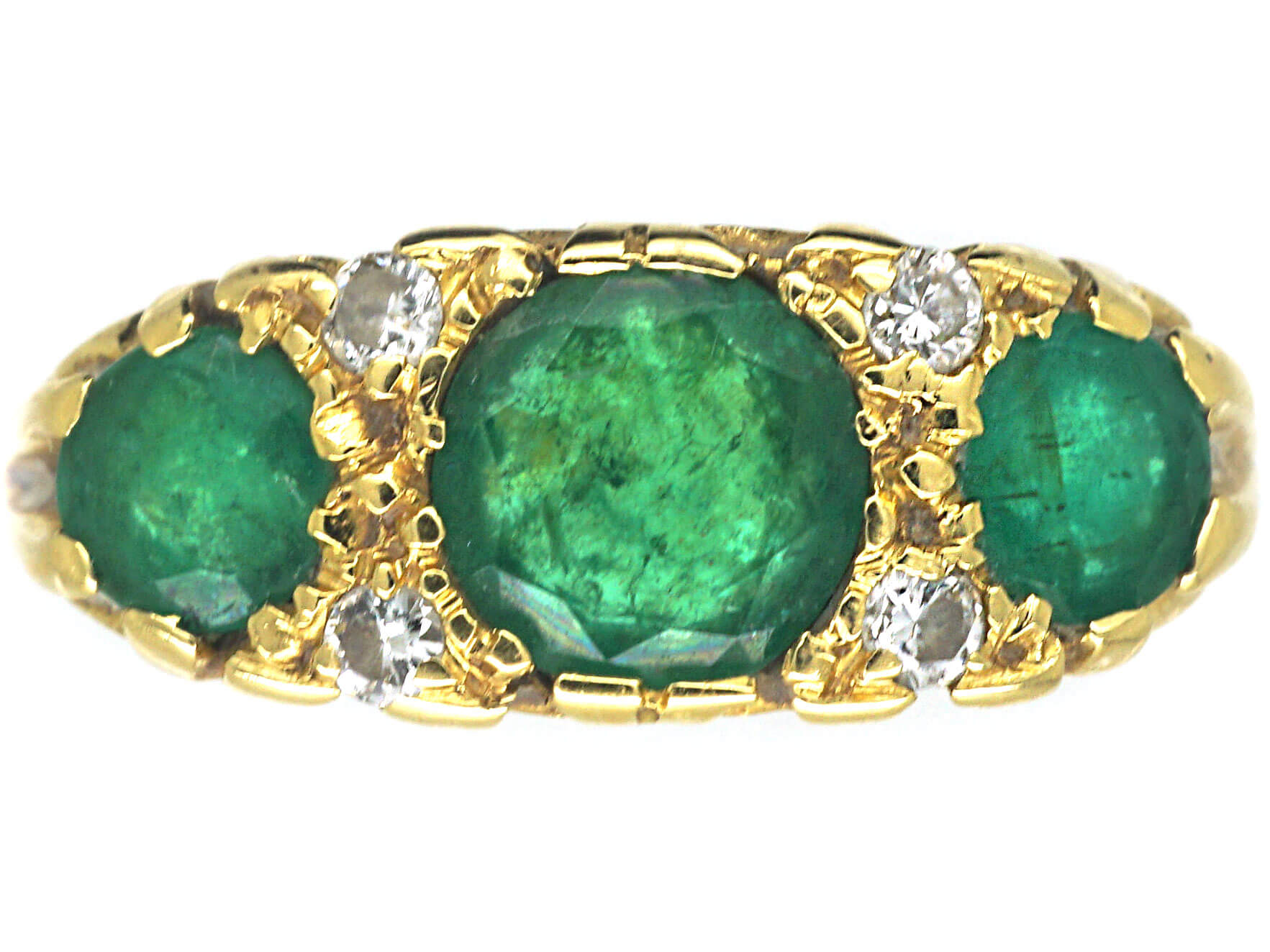 18ct Gold Three Stone Emerald & Diamond Ring (791N) | The Antique ...