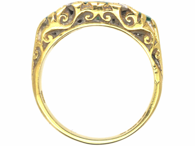 18ct Gold Three Stone Emerald & Diamond Ring