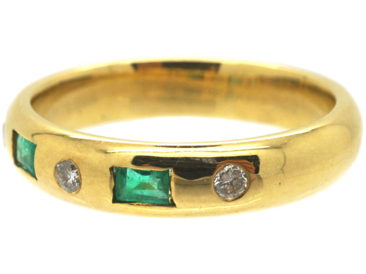 18ct Gold Emerald & Diamond Rub Over Set Ring