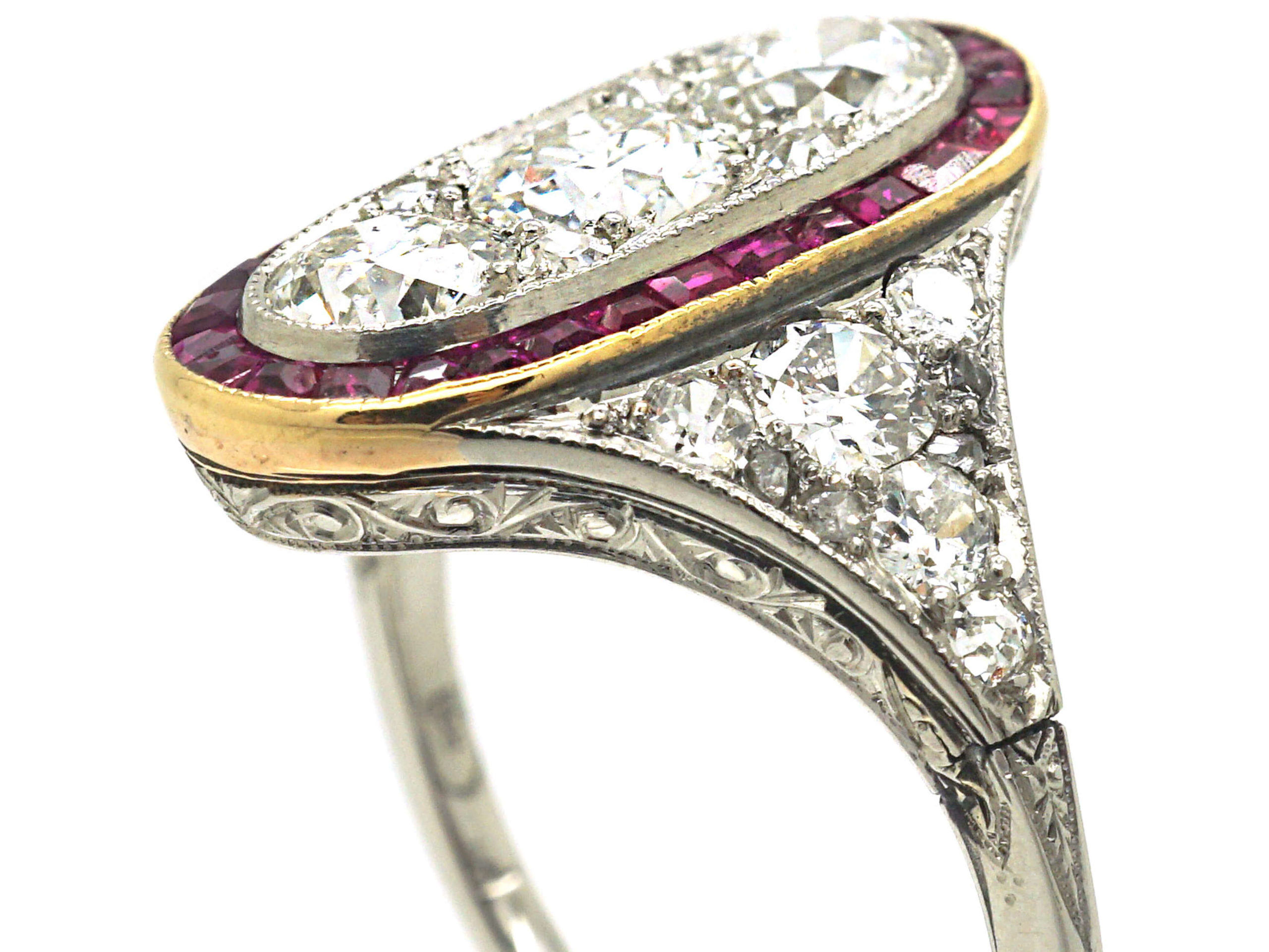 Art Deco Platinum, Ruby & Diamond Oval Shaped Ring (828N) | The Antique