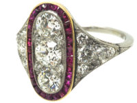 Art Deco Platinum, Ruby & Diamond Oval Shaped Ring