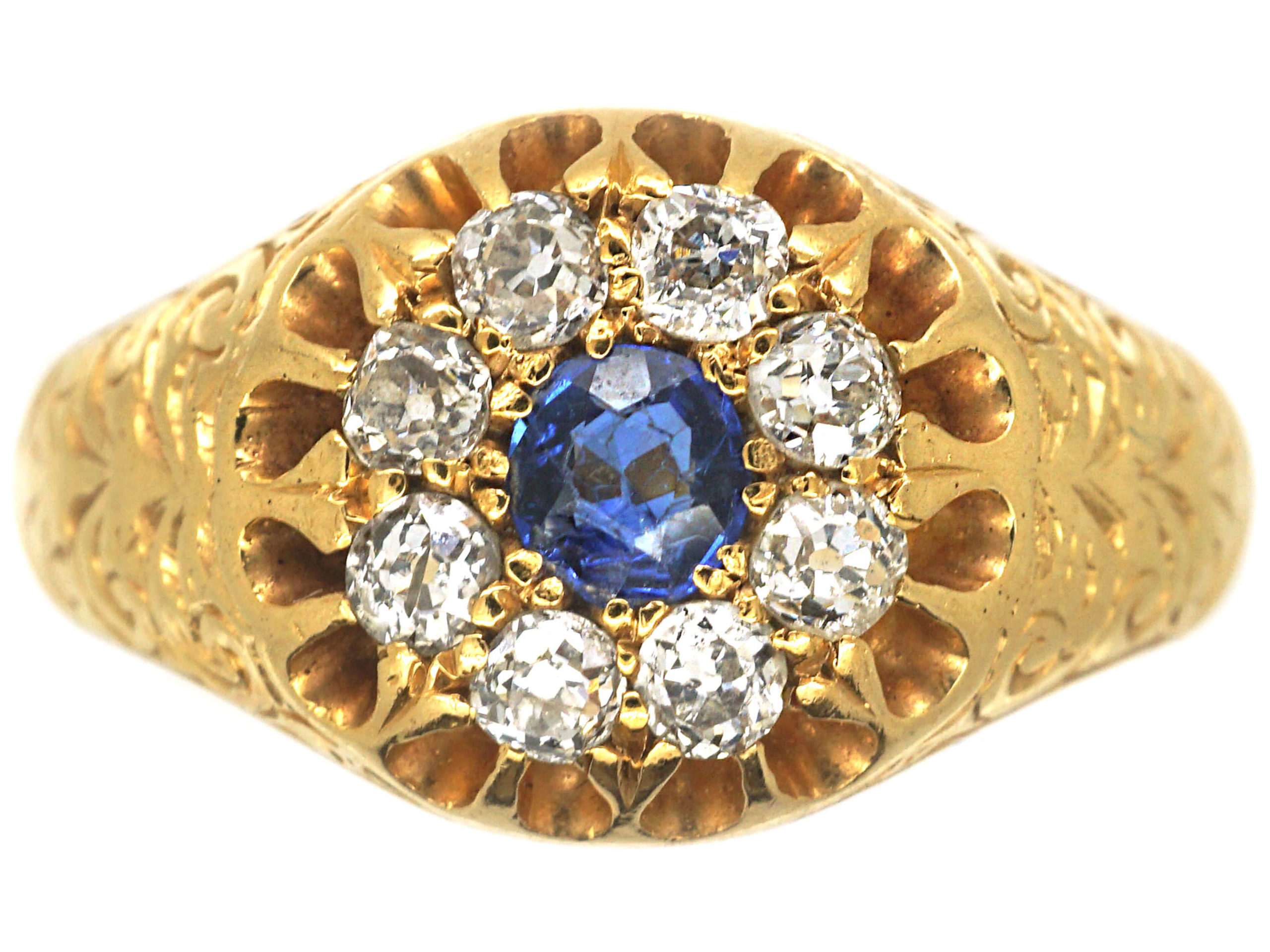Edwardian 18ct Gold, Sapphire & Diamond Cluster Ring - The Antique ...