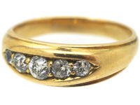 Victorian 18ct Gold Boat Shaped Five Stone Diamond Ring