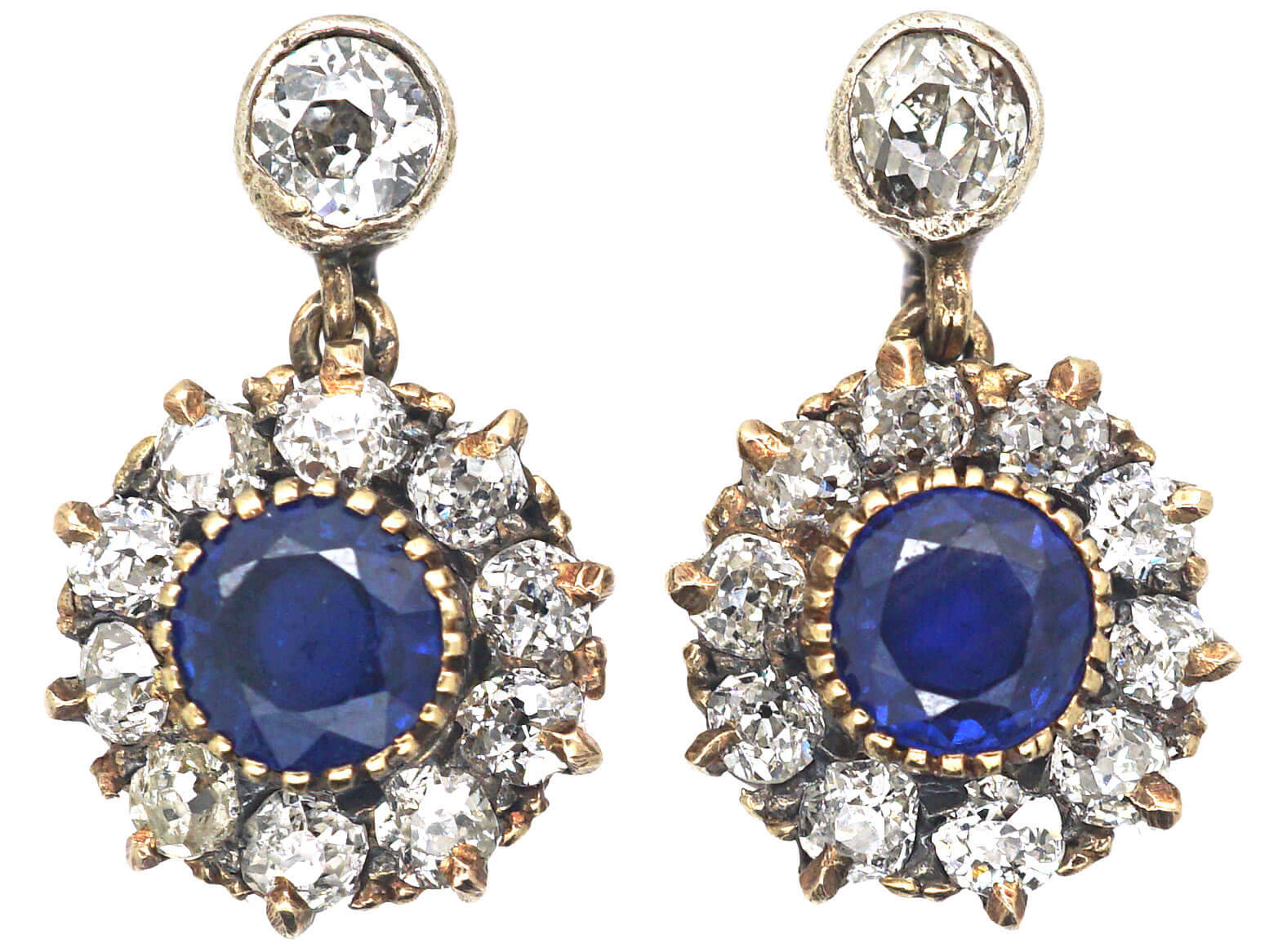 Edwardian Sapphire & Diamond Cluster Drop Earrings (671N) | The Antique ...