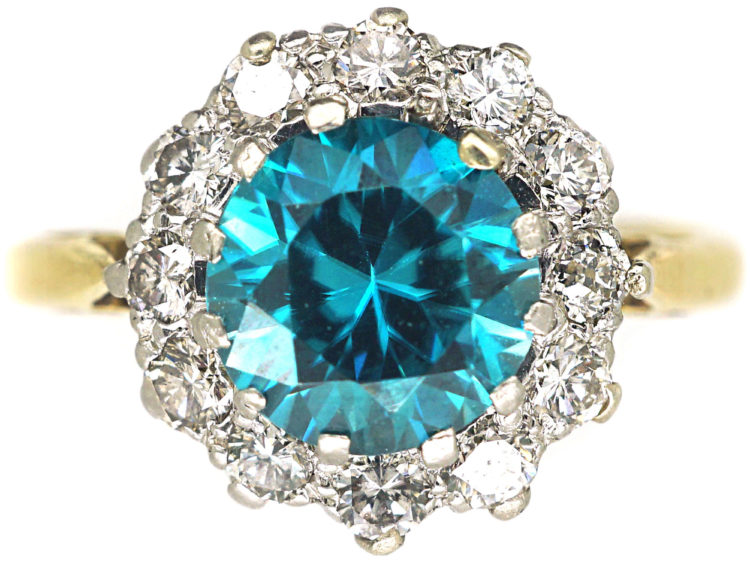 Art Deco 18ct Gold & Platinum, Zircon & Diamond Cluster Ring