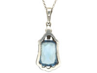 Art Deco Silver Synthetic Blue Spinel Pendant on a Silver Chain