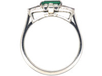 Art Deco Style 18ct White Gold, Emerald & Diamond Ring