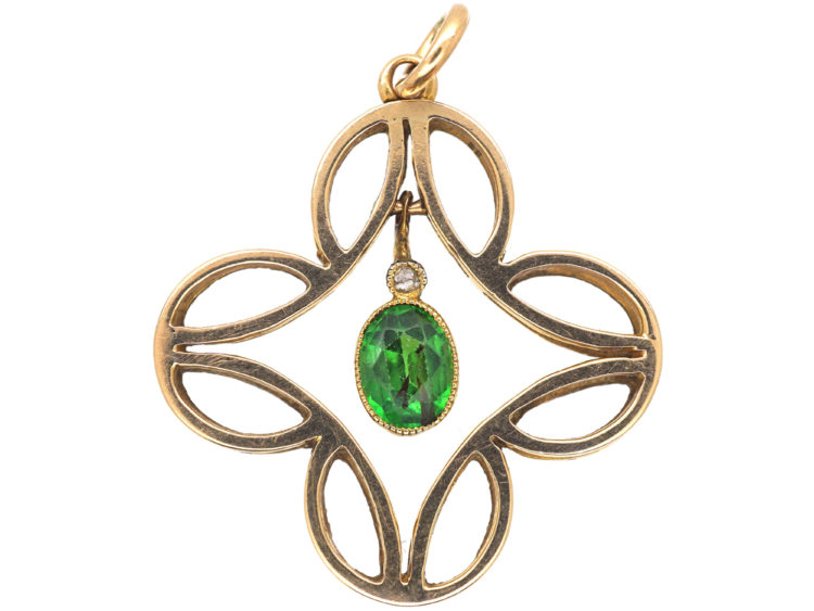 Edwardian 15ct Gold, Diamond & Green Garnet Pendant