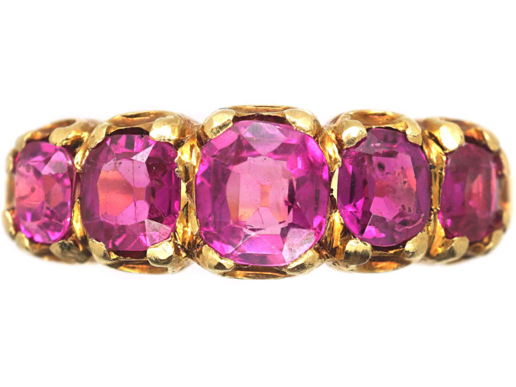 Victorian 18ct Gold & Pink Sapphire Five Stone Ring