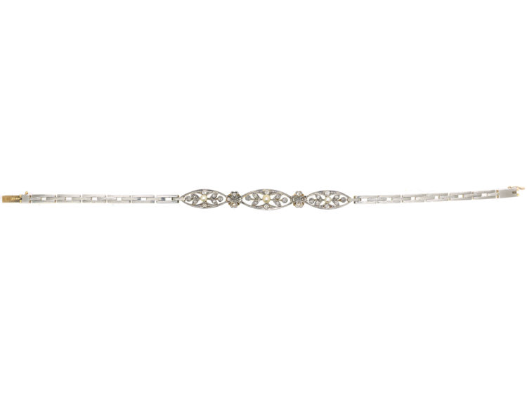 Edwardian 18ct Gold, Platinum, Rose Diamonds & Natural Pearls Bracelet