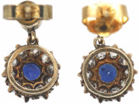 Edwardian Sapphire & Diamond Cluster Drop Earrings