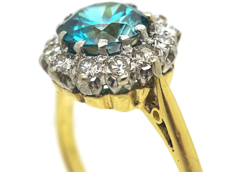 Art Deco 18ct Gold & Platinum, Zircon & Diamond Cluster Ring
