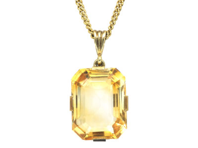 Art Deco 14ct Gold & Citrine Pendant on Silver Gilt Chain