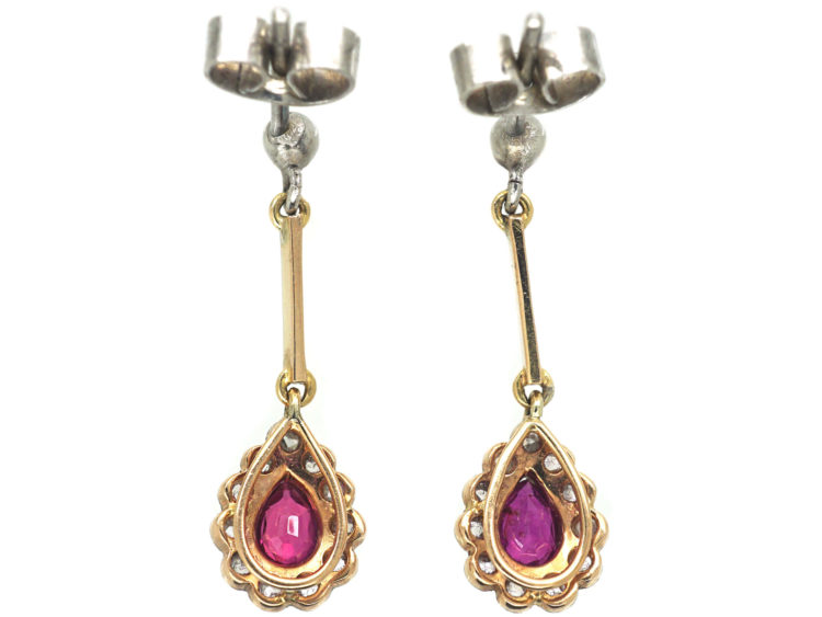 Edwardian 15ct Gold & Platinum, Ruby & Diamond Drop Earrings