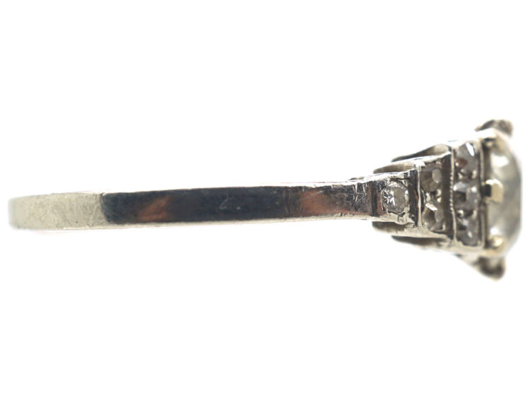 Art Deco Platinum & Diamond Solitaire Ring with Diamond Set Step Shoulders