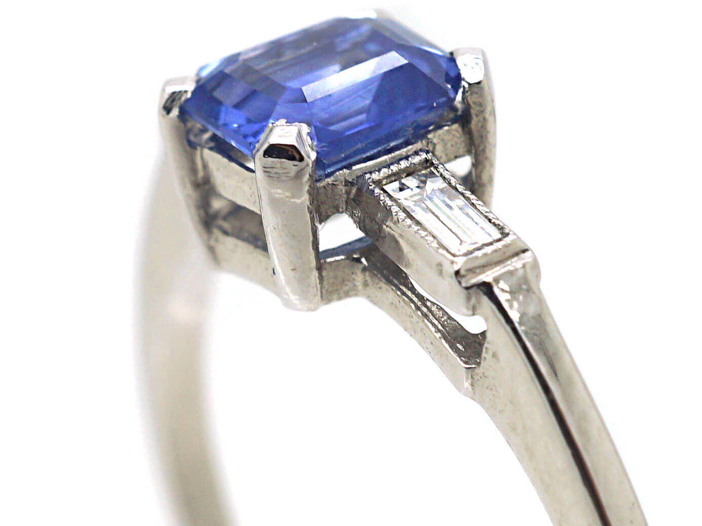 Platinum, Rectangular Sapphire & Baguette Diamond Ring (795N) | The ...