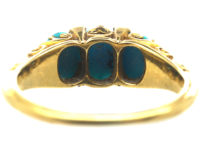 Victorian 18ct Gold Three Stone Turquoise & Rose diamond Ring
