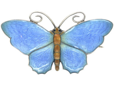 Silver & Blue Enamel Butterfly Brooch