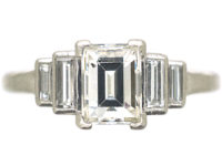 Art Deco Platinum Five Stone Baguette Diamond Ring