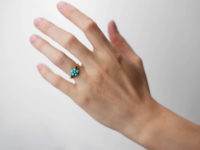 Victorian 9ct Gold Forget Me Not Flower Ring set with Turquoise & a Rose Diamond